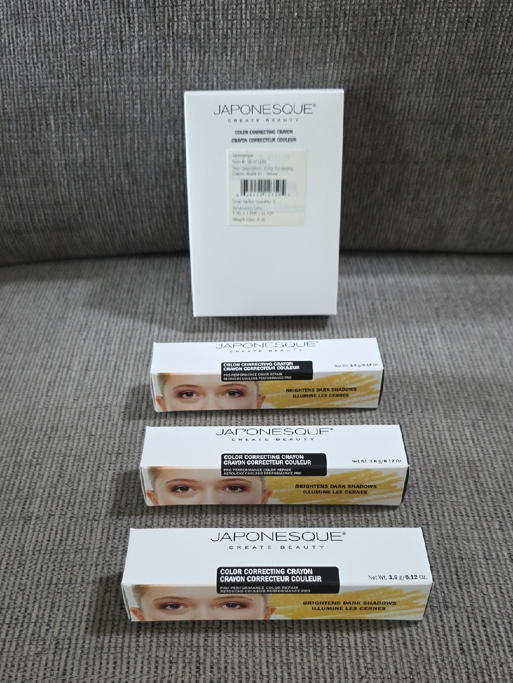 Japonesque Color Correcting Crayon, Shade 01- Yellow, Box Of 3, For Dark Circles
